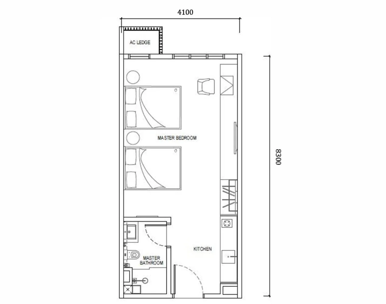 Type A studio 366 sqft