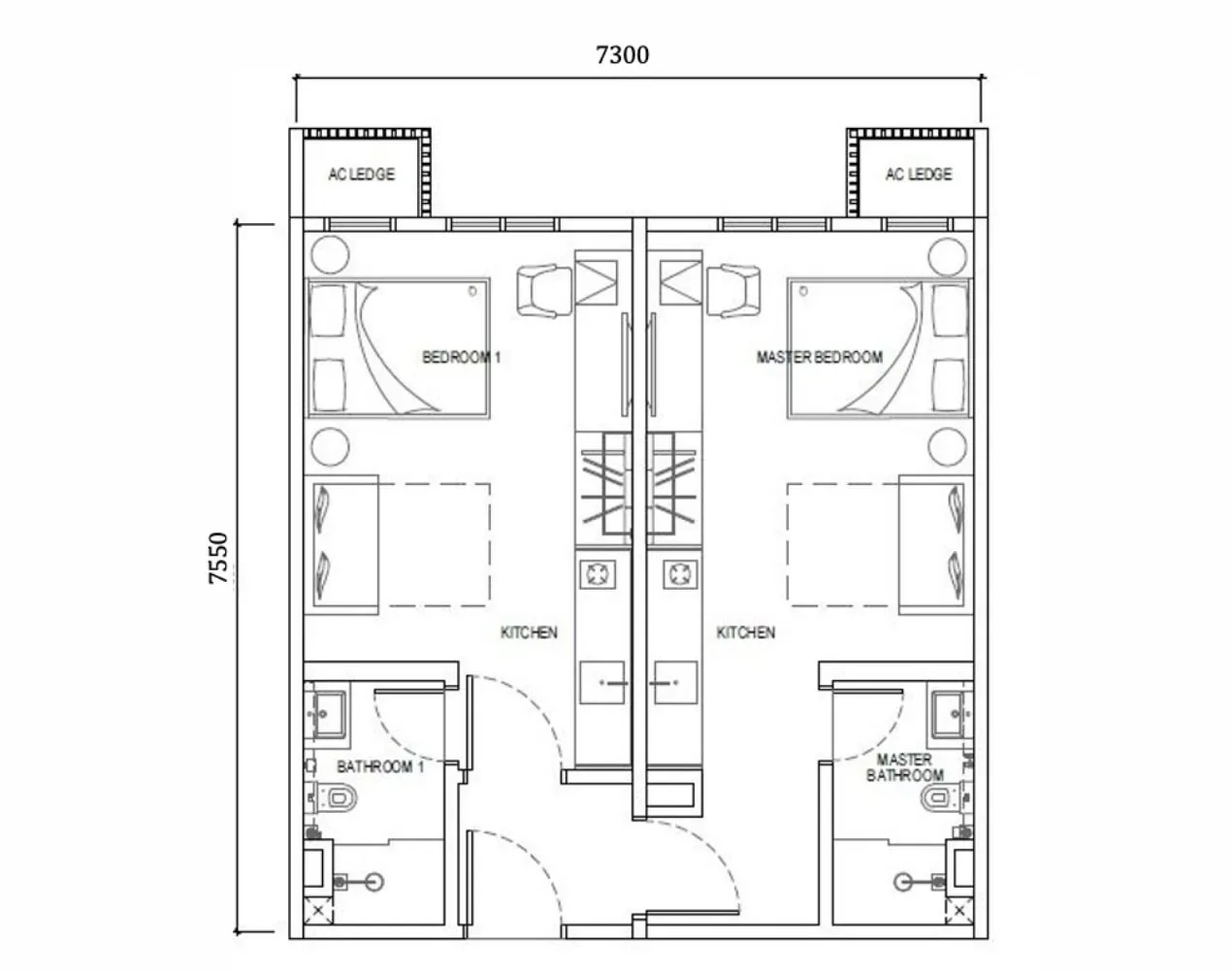 Type B 2BR dual-key 592 sqft