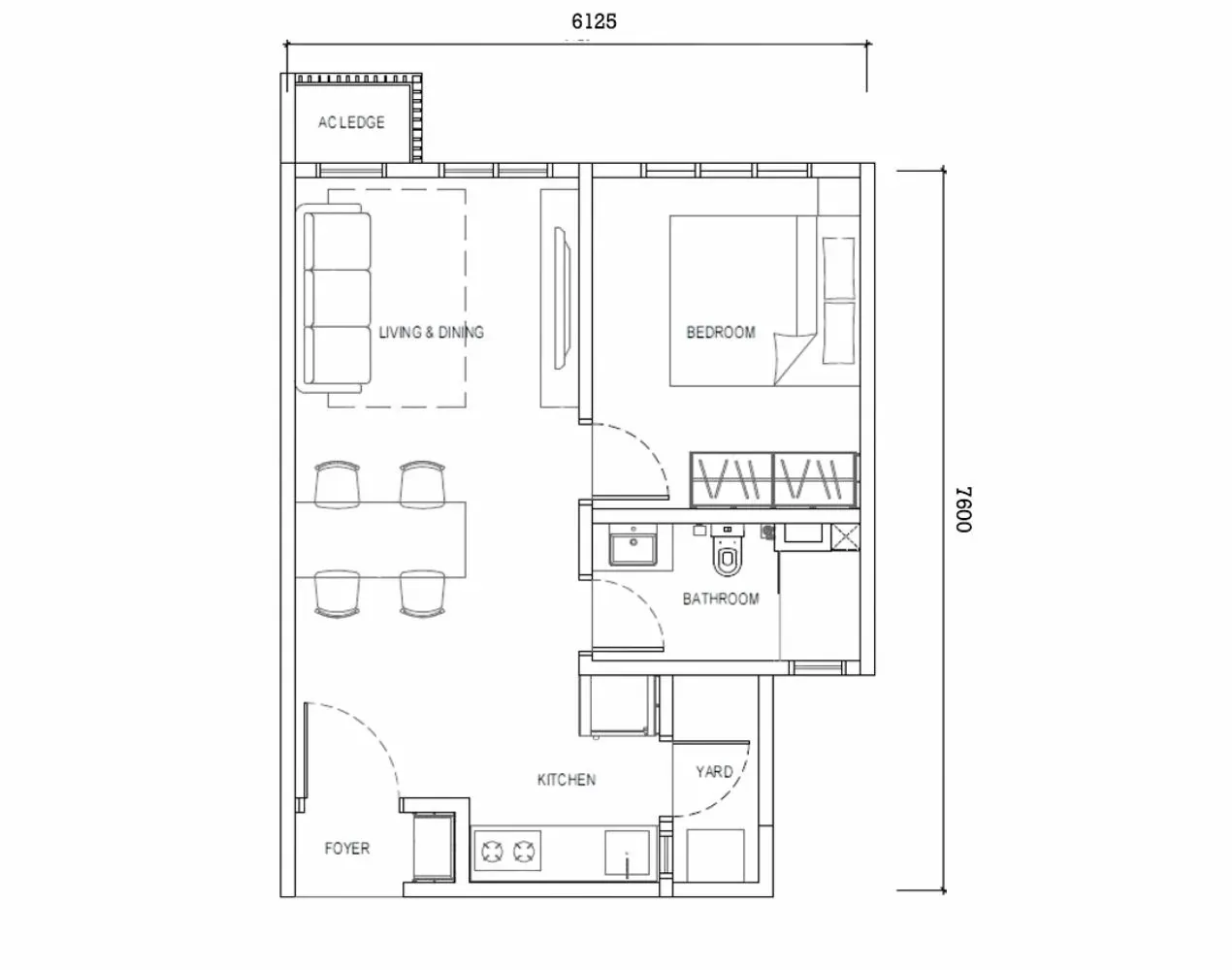Type C 1 bedroom 474 sqft