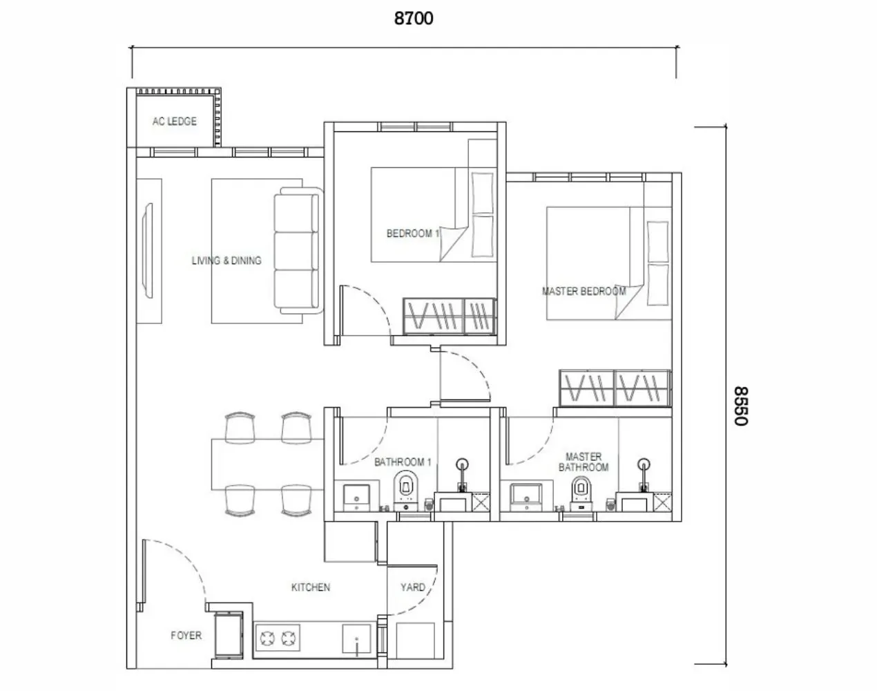 Type D 2 bedroom 667 sqft